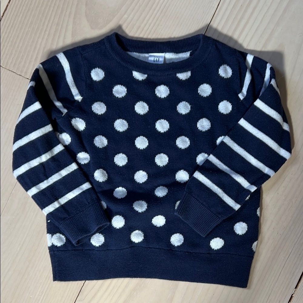 GAP Blue and White Polka Dot Stripe Sweater